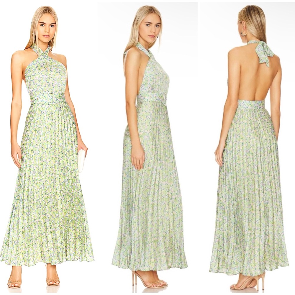 ByTiMo Plisse Halterneck Dress in Green Garden Size M